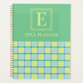 Modern Checker Blue Green Lime Custom Monogram Planner