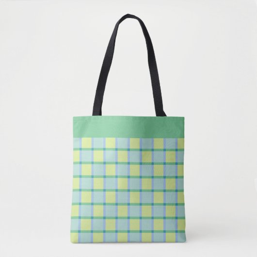 Modern Checker Blue Green Lime Pattern Draagtas (Voorkant)