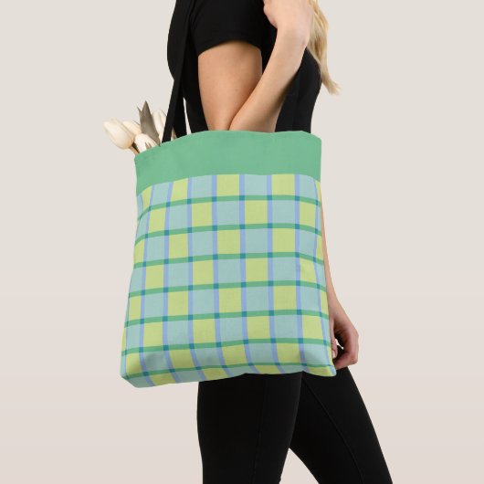 Modern Checker Blue Green Lime Pattern Draagtas (Dichtbij)