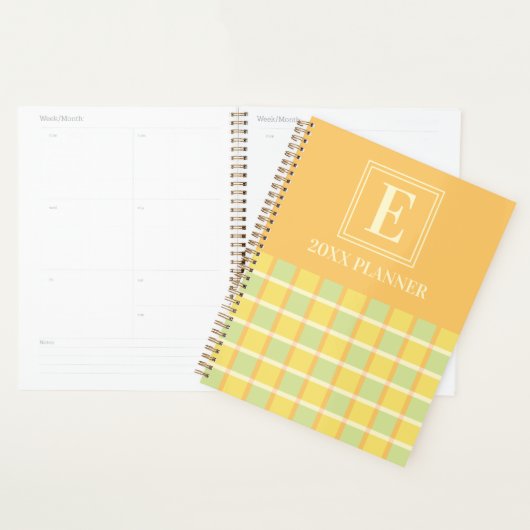 Modern Checker Green Yellow Orange Custom Monogram Planner (Display)
