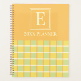 Modern Checker Green Yellow Orange Custom Monogram Planner