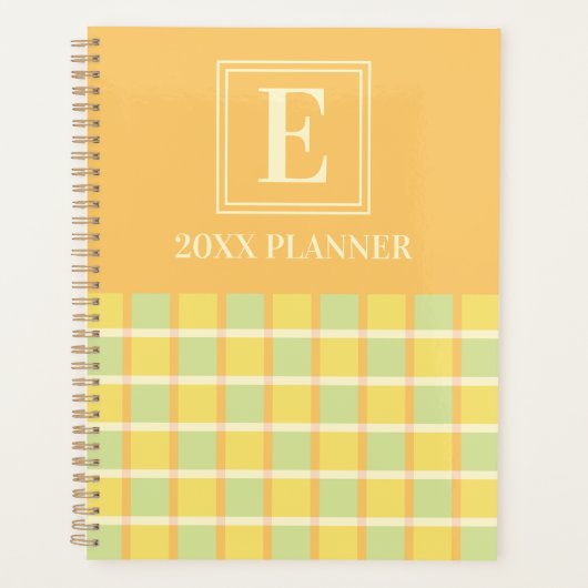 Modern Checker Green Yellow Orange Custom Monogram Planner (Voorkant)