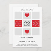 Modern Checkerboard Wedding Date Names in Red Save The Date (Voorkant / Achterkant)