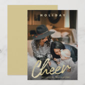Modern Cheer Gold Brush Script Kerstfoto Feestdagenkaart (Voorkant / Achterkant)