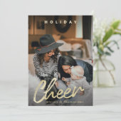 Modern Cheer Gold Brush Script Kerstfoto Feestdagenkaart (Staand voorkant)