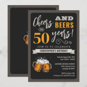 Modern Cheers and Beers 50th Birthday Invitation Kaart (Voorkant / Achterkant)