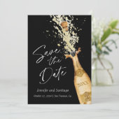 Modern Cheers Save the Date Black en Gold Kaart (Staand voorkant)