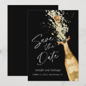 Modern Cheers Save the Date Black en Gold Kaart (Voorkant / Achterkant)