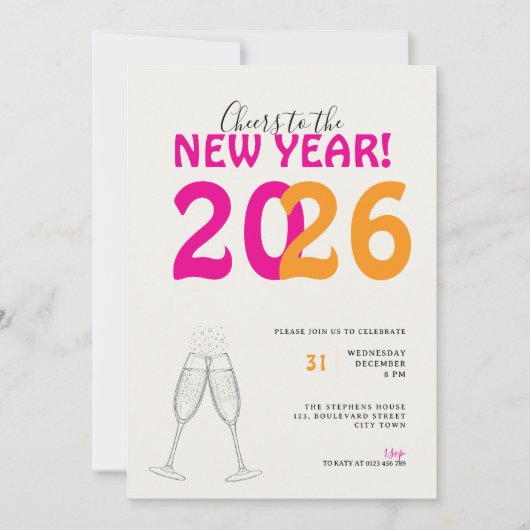 Modern Cheers to New Year Bold Typo Invitation (Devant)