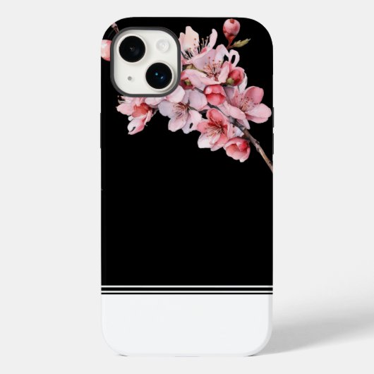 Modern Cherry Blossom Black iPhone 14 Plus Hoesje (Achterkant)