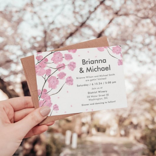 Modern Cherry Blossom Wedding Invitation Kaart