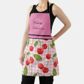 Modern Cherry Pattern Monogram Naam Roze Schort (Insitu)