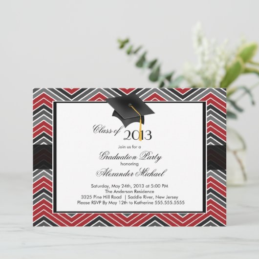 Modern Chevron Afstuderen Tassel Graduation Party Kaart (Staand voorkant)