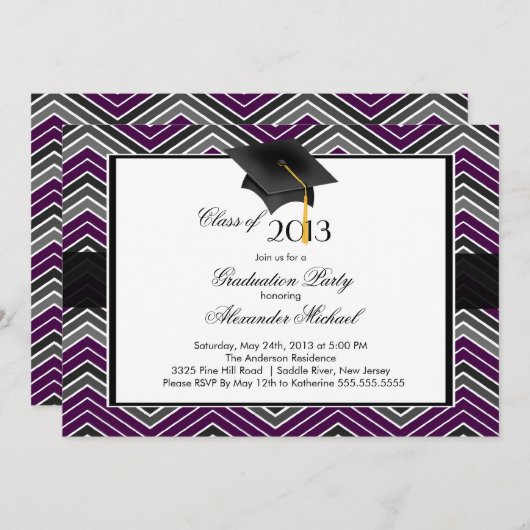 Modern Chevron Afstuderen Tassel Graduation Party Kaart (Voorkant / Achterkant)