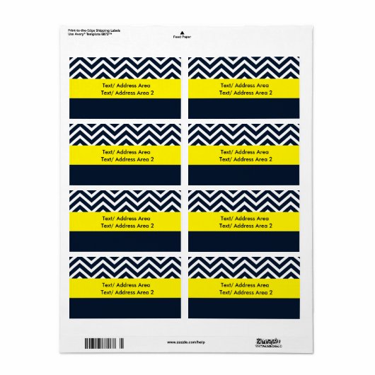 Modern Chevron Blauw Geel Verzendpakket Label (Full Sheet)