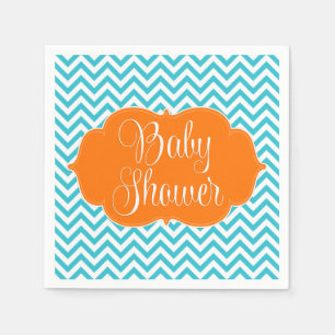 Modern Chevron Blauwgroen Oranje Baby shower Servet