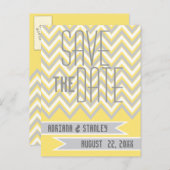 Modern chevron grijs, gele bruiloft Sparen de Datu Aankondigingskaart (Voorkant / Achterkant)