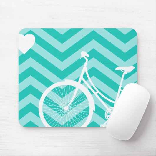Modern Chevron Heart en Bicycle Mousepad Muismat (Met muis)