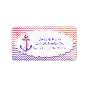 Modern Chevron Nautical Wedding Address Etiket