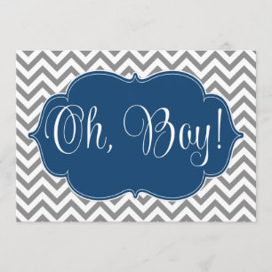 Modern Chevron Navy Blue Gray Boy Baby shower Kaart