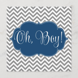 Modern Chevron Navy Blue Gray Boy Baby shower Kaart