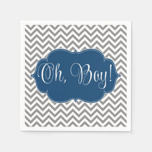 Modern Chevron Navy Blue Gray Boy Baby shower Servetten