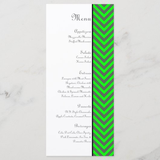 Modern Chevron Neon Groen/Grijs Bruiloft Menu (Voorkant)