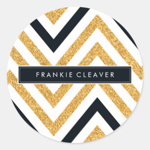 MODERN CHEVRON PATROON trendy gouden glitter zwart Ronde Sticker