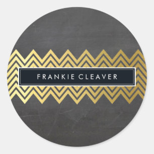 MODERN CHEVRON PATROON trendy gouden krijtbord Ronde Sticker