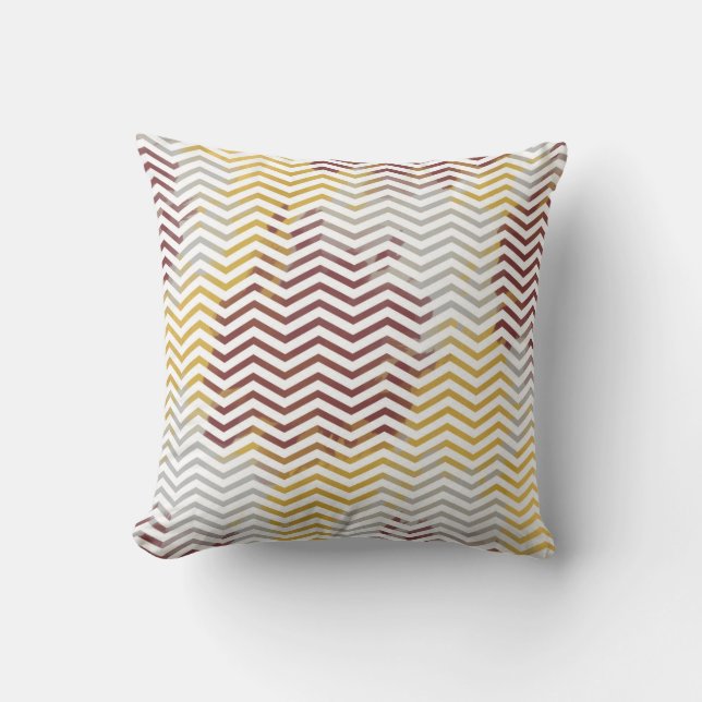 Modern Chevron Pattern Abstracte Red Gold Splotche Kussen (Voorkant)
