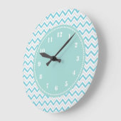 Modern Chevron Pattern Girly Aqua Blue Grote Klok (Hoek)
