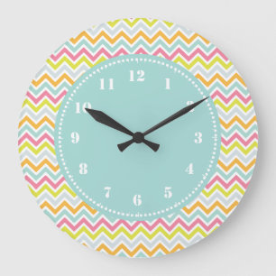 Modern Chevron Pattern Girly Rainbow Grote Klok