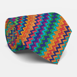 Modern Chevron Pattern Oranje Paars Turquoise Stropdas