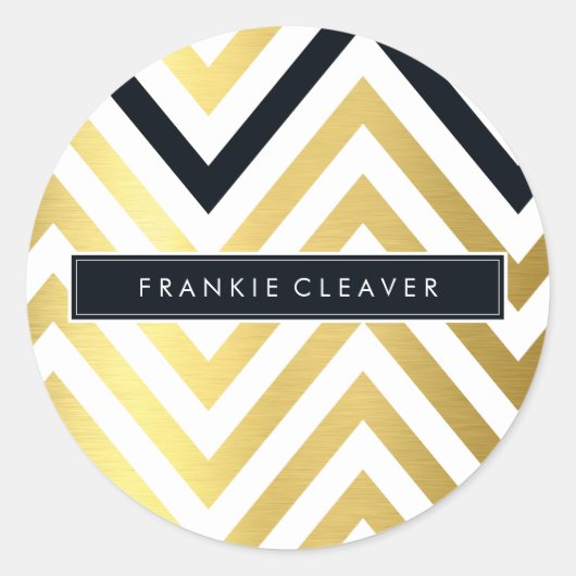 MODERN CHEVRON PATTERN trendy gouden folie zwart Ronde Sticker (Voorkant)
