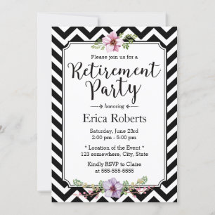Modern Chevron Stripes Floral Retirement Party Kaart