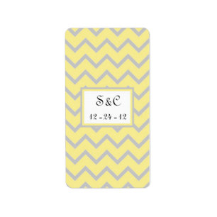 Modern Chevron Yellow/Gray Wedding Snoep Wrapper Etiket