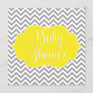 Modern Chevron Yellow Grey Baby shower Kaart