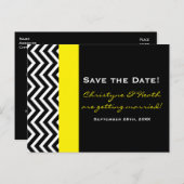 Modern Chevron Zwart & Geel Save Date Briefkaart (Voorkant / Achterkant)