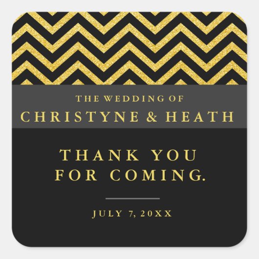 Modern Chevron Zwart & Goud Elegant Favor Sticker (Voorkant)