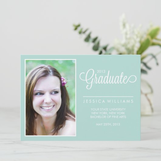 Modern Chevrons Photo Afstuderen {Mint} Aankondiging (Staand voorkant)