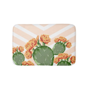Modern Chevrons Prickly Pear Cactus Flowers Badmat