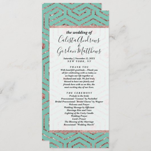 Modern Chic Aqua Roos Gold Glitter Hexagon Geo Programma (Voorkant / Achterkant)