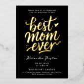 Modern Chic Black Best Mom 50th Gold Brush Script Folie Uitnodiging (Voorkant)