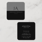 Modern Chic Black en Grey Monogrammed Vierkante Visitekaartje (Voorkant / Achterkant)