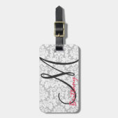 Modern Chic Black Monogram op Grey Damask Bagagelabel (Voorkant verticaal)