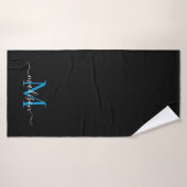 Modern Chic Black Ocean Blue Monogram Script Naam Badhanddoek (Badhanddoek)