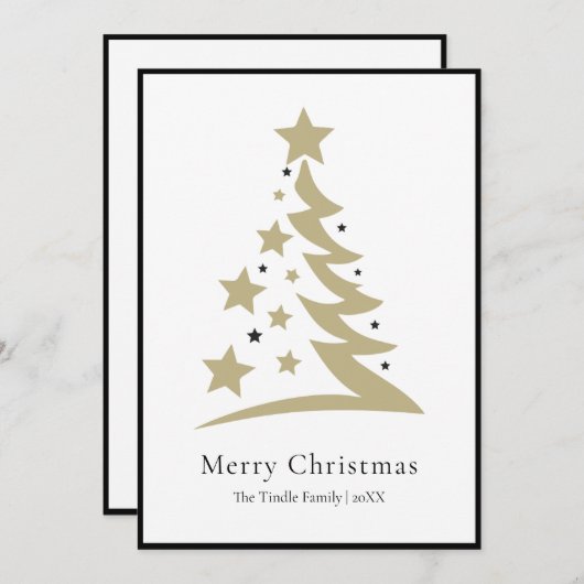 Modern Chic Black White Gold Script Tree Feestdagenkaart (Voorkant / Achterkant)
