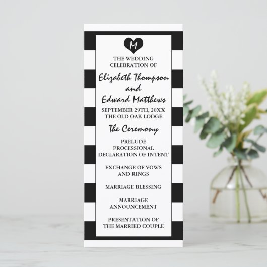Modern Chic Black & White Wedding Programma (Staand voorkant)