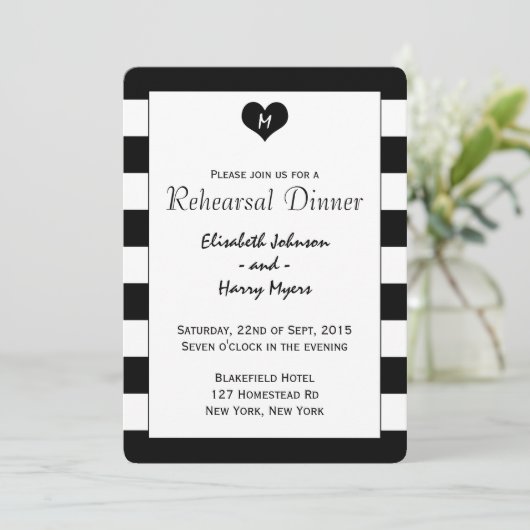 Modern Chic Black & White Wedding Rehearsal Dinner Kaart (Staand voorkant)