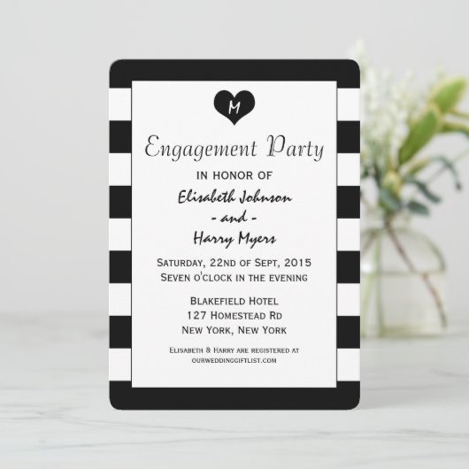Modern Chic Black & White Wedding Verloving Kaart (Staand voorkant)